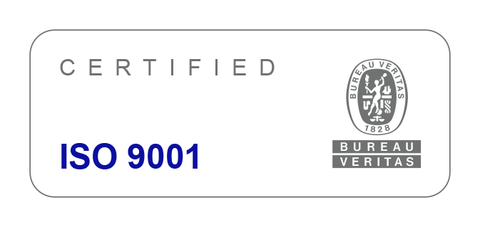 ISO 9001 certification badge issued by Bureau Veritas.